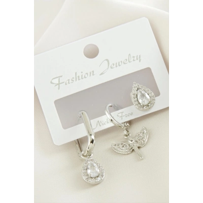 ÇOK SATAN 3 Adet Damla Zirkon Taşlı Küpe