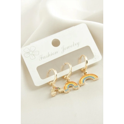 ÇOK SATAN 3 Adet Gökkuşağı Zirkon Taşlı Küpe