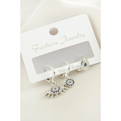 ÇOK SATAN 3 Adet Göz Nazar Zirkon Taşlı Küpe