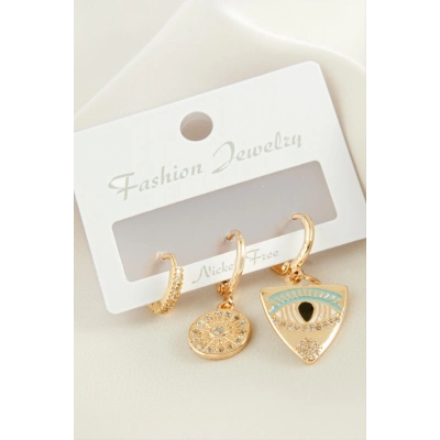 ÇOK SATAN 3 Adet Göz Zirkon Taşlı Küpe