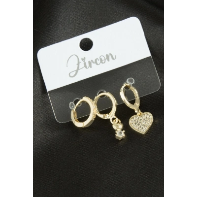 ÇOK SATAN 3 Adet Kalp Zirkon Taşlı Küpe