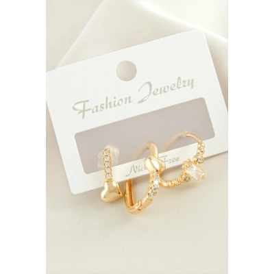 ÇOK SATAN 3 Adet Kalp Zirkon Taşlı Küpe