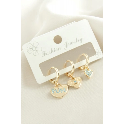 ÇOK SATAN 3 Adet Kalp Zirkon Taşlı Küpe