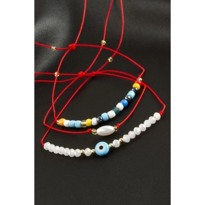 ÇOK SATAN 3 Adet Nazar Kristal Kum Boncuk Bileklik