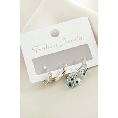 ÇOK SATAN 3 Adet Nazar Zirkon Taşlı Küpe