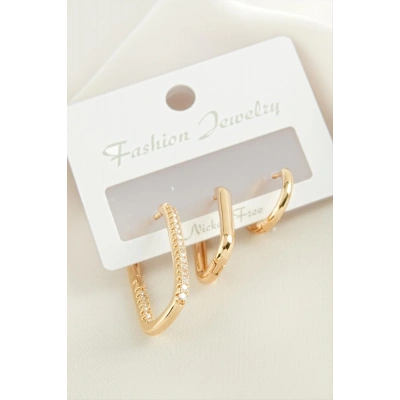 ÇOK SATAN 3 Adet Oval Zirkon Taşlı Küpe