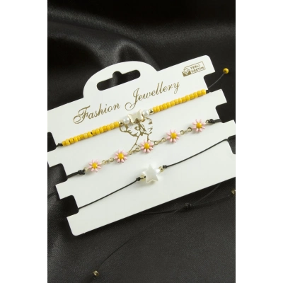 ÇOK SATAN 3 Adet Papatya Mineli Kum Boncuk Bileklik