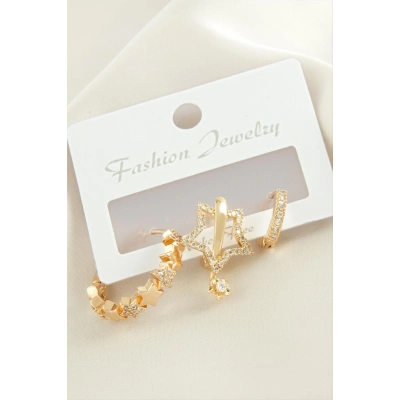 ÇOK SATAN 3 Adet Yıldız Zirkon Taşlı Küpe