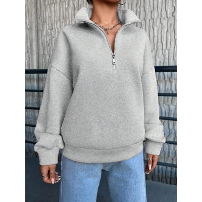 3 iplik Şardonlu yarım fermuarlı sweatshirt gri