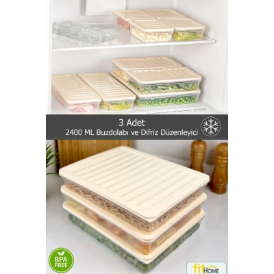 ÇOK SATAN 3lü Set Buzluk Buzdolabı Difriz Organizeri Mikrodalgaya Uygun Hava Almaz Saklama Kabı