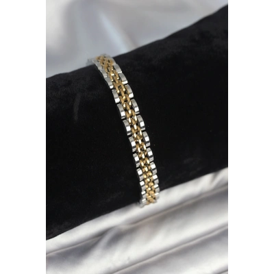 316L Çelik 7 mm Kalınlıkta Gold ve Gümüş Renkli Erkek Bileklik