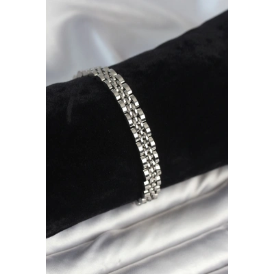 316L Çelik 7 mm Kalınlıkta Gümüş Renkli Erkek Bileklik