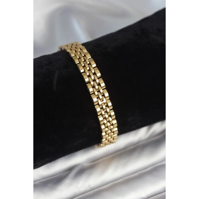 316L Çelik 9 mm Kalınlıkta Gold Renkli Erkek Bileklik