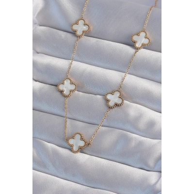 316L Çelik Gold Renk Beyaz Sedefli Yonca Kolye