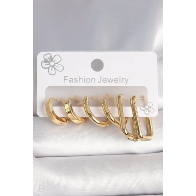ÇOK SATAN 316L Çelik Gold Renk Kare Halka Model Kadın Küpe Seti