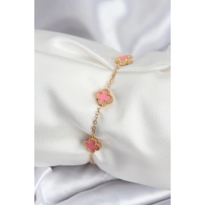 ÇOK SATAN 316L Çelik Gold Renk Pembe Baby Boy Yonca Kadın Bileklik