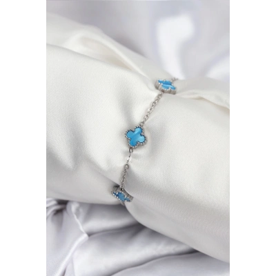 ÇOK SATAN 316L Çelik Gümüş Renk Buz Mavisi Baby Boy Yonca Kadın Bileklik