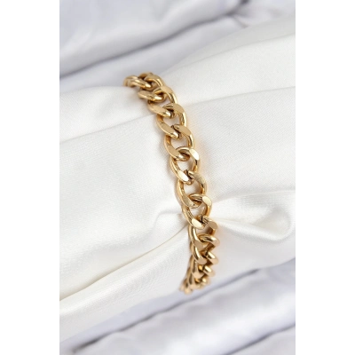 ÇOK SATAN 316L Çelik Klasik Kalın Zincir Model Gold Renk Kadın Bileklik