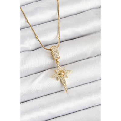 ÇOK SATAN 316L Çelik Zincir Gold Renk Kutup Yıldızı Kadın Kolye