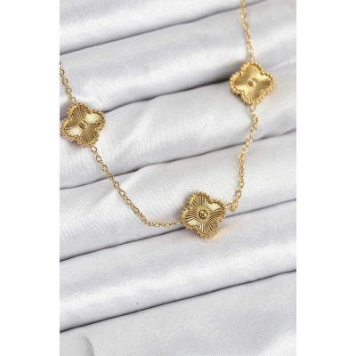 ÇOK SATAN 316L Çelik Zincir Gold Renk Yonca Kadın Kolye