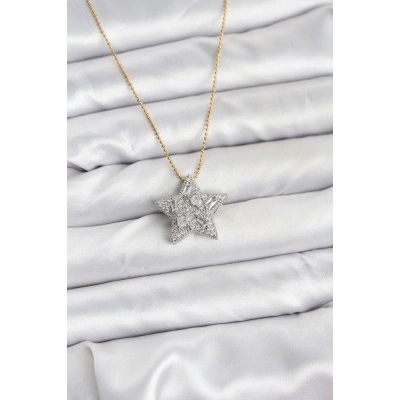 316L Çelik Zincir Gold Renk Zincirli Gümüş Yıldız Model Kadın Kolye