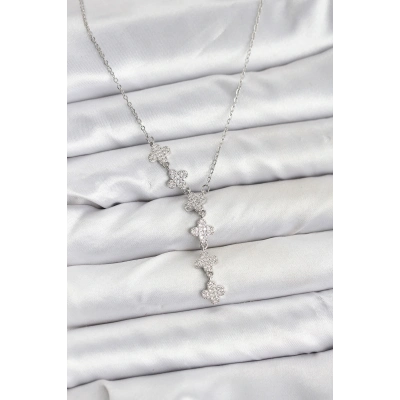 316L Çelik Zincir Gümüş Renk Yonca Model Kadın Kolye