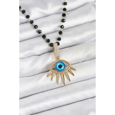ÇOK SATAN 316L Çelik Zincir Kristal Boncuklu Göz Model Kadın Kolye