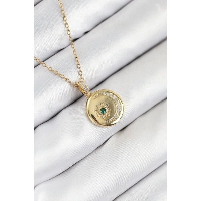 ÇOK SATAN 316L Çelik Zirkon Taşlı Ay Ve Güneş Model Gold Renk Kadın Kolye