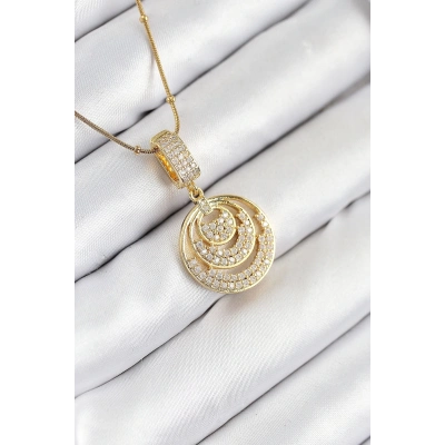 ÇOK SATAN 316L Çelik Zirkon Taşlı Çember Model Gold Renk Kadın Kolye