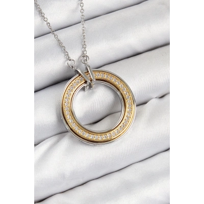 ÇOK SATAN 316L Çelik Zirkon Taşlı Dönen Daire Model Gold Ve Gümüş Renk Kadın Kolye