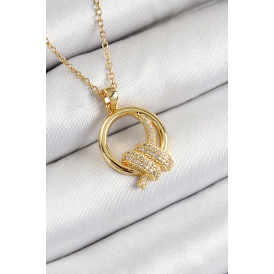 ÇOK SATAN 316L Çelik Zirkon Taşlı Düğüm Model Gold Renk Kadın Kolye