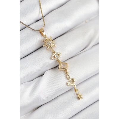 ÇOK SATAN 316L Çelik Zirkon Taşlı Güneş Ve Ay Enerji Model Gold Renk Kadın Kolye