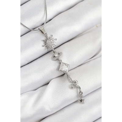 ÇOK SATAN 316L Çelik Zirkon Taşlı Güneş Ve Ay Enerji Model Gümüş Renk Kadın Kolye