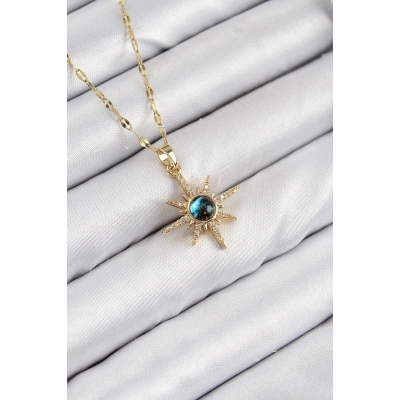 ÇOK SATAN 316L Çelik Zirkon Taşlı Kutup Yıldızı Model Gold Renk Kadın Kolye