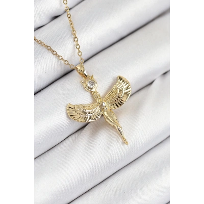 ÇOK SATAN 316L Çelik Zirkon Taşlı Melek Model Gold Renk Kadın Kolye