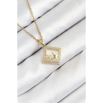 ÇOK SATAN 316L Çelik Zirkon Taşlı Yıldız Model Gold Renk Kadın Kolye