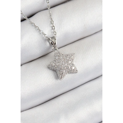 ÇOK SATAN 316L Çelik Zirkon Taşlı Yıldız Model Gümüş Renk Kadın Kolye