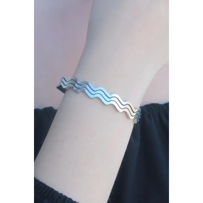 ÇOK SATAN 316L Kararmaz Çelik Gümüş Renk Dalga Model Kelepçe Kadın Bileklik