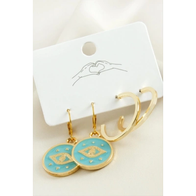 ÇOK SATAN 4 Adet Göz Mineli Halka Küpe