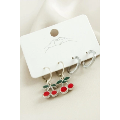 ÇOK SATAN 4 Adet Kiraz Mineli Halka Küpe