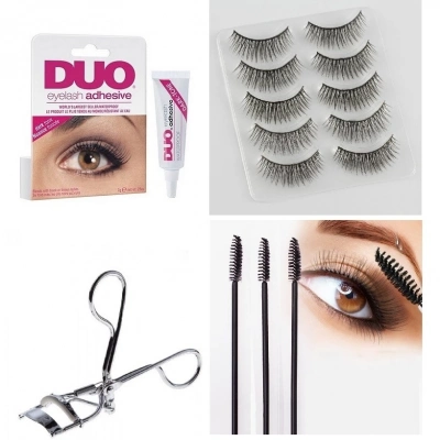 ÇOK SATAN 4 Parça Kirpik Seti Takma Kirpik Takımı 5li Kirpik Set Kirpik Kıvırıcı Kirpik Yapıştırıcı Rimel Maskara Fırçası