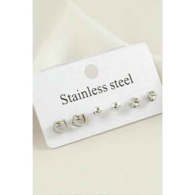 ÇOK SATAN 6 Adet Kedi Taşlı Çelik Küpe