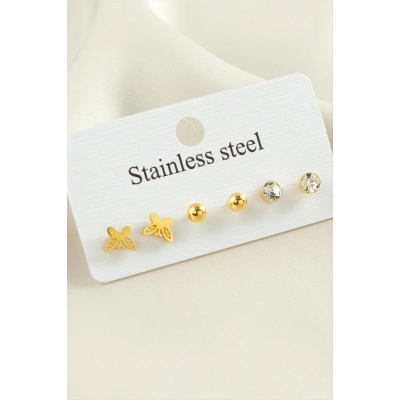 ÇOK SATAN 6 Adet Kelebek Taşlı Çelik Küpe