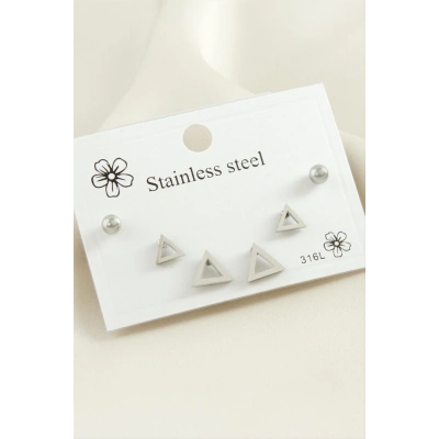 ÇOK SATAN 6 Adet Üçgen Çelik Küpe