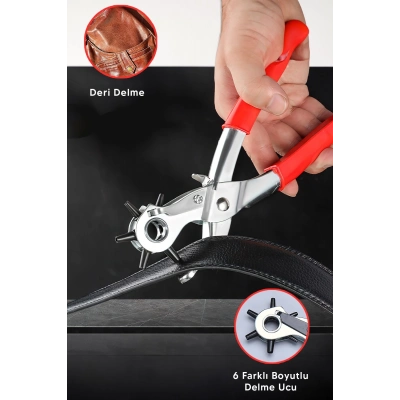 ÇOK SATAN 6 Başlıklı Döner Kemer Delme Aleti Metal Delik Açıcı Pense, Deri Kanvas Kemer Delme Makinesi