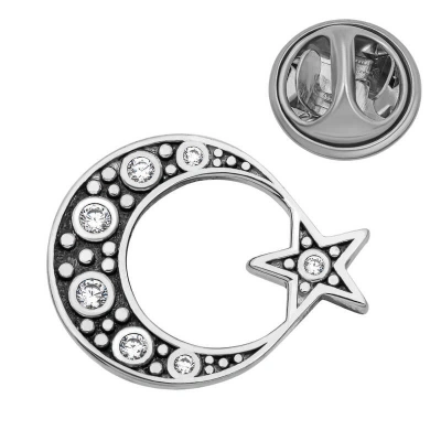 ÇOK SATAN 925 Ayar Gümüş Ay Yıldız Rozet T8668 (336336)