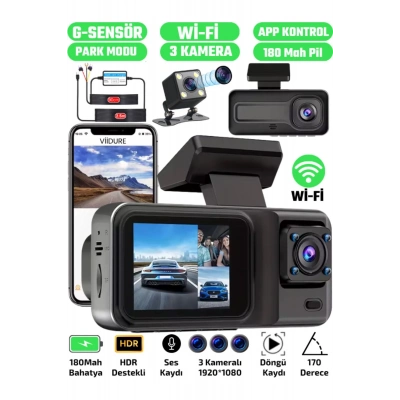 ÇOK SATAN A-98 WiFi Full HD 3 Kameralı Araç İçi Güvenlik Kamerası + Park Modu Kablosu Ön-Arka-İç Kayıt,DashCam