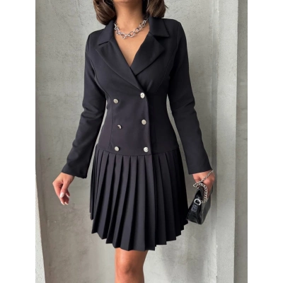 Altı piliseli uzun kollu ceket elbise siyah s255016