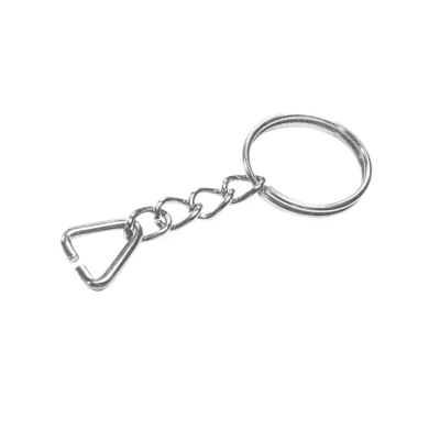 ÇOK SATAN Anahtarlık Halkası, Halka + Zincir + Üçgen, 24mm, Gümüş, Nikel, 1 Adet