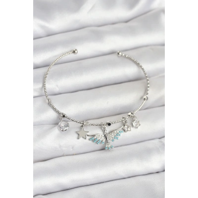 Anka Kuşu Charmlı Gümüş Renk Pirinç Kadın Bileklik